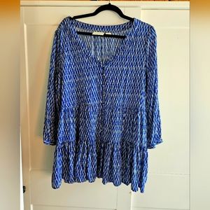 Anthropologie Maeve Lila Tiered Button Up Geometric Pattern Swing Tunic Size XL